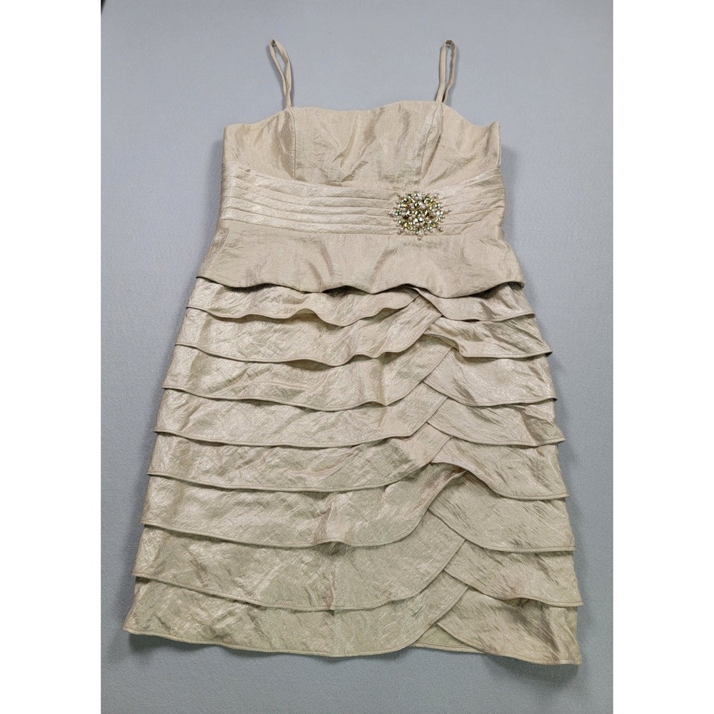 Women's Jessica Howard Spaghetti Strap Mettalic Dress, Gold, Size 12P, Pre-Owned